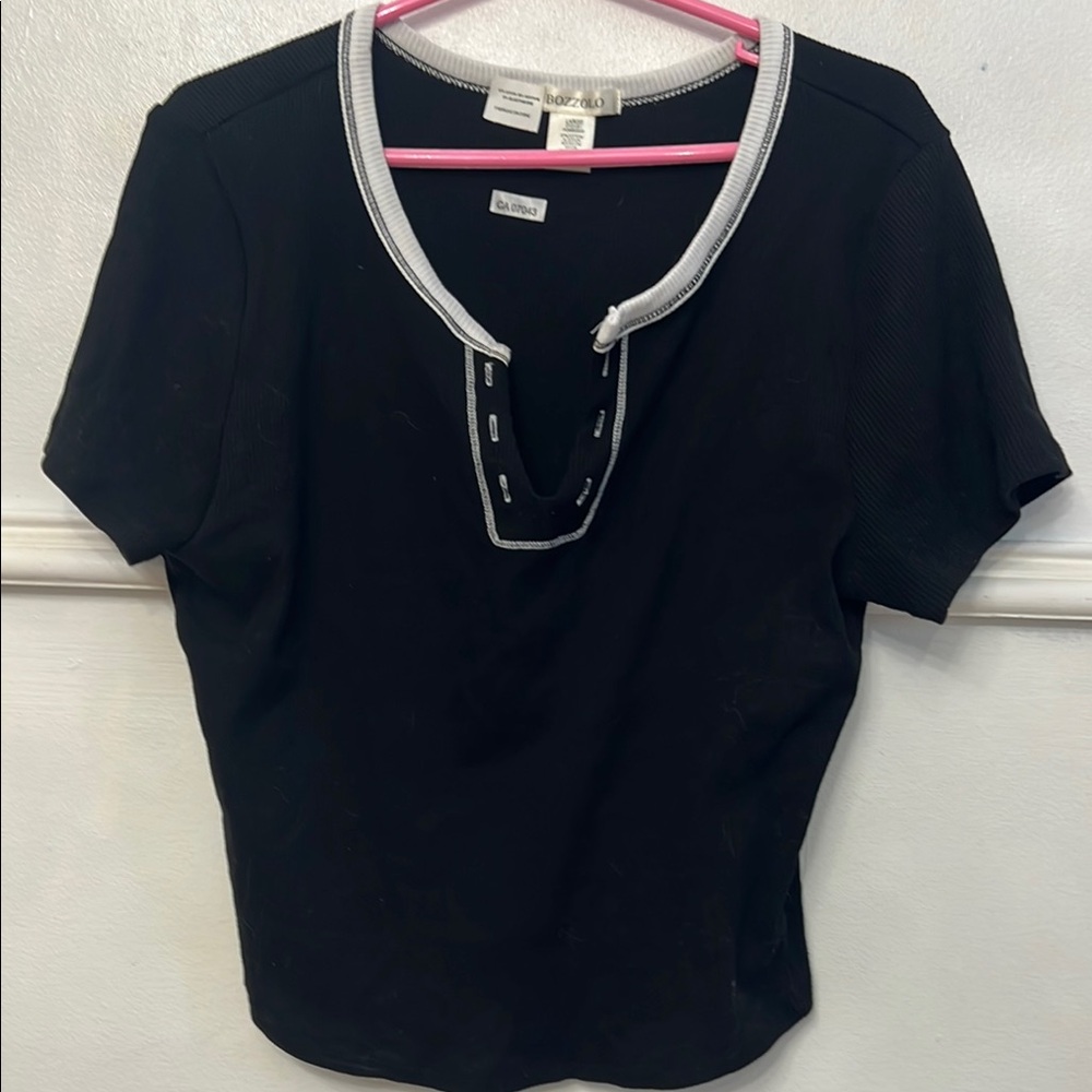 Bozzolo Black Crop Top with White Trim